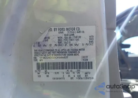 2012 Ford Escape Xlt from USA, damaged, VIN 1FMCU9DG3CKB80527